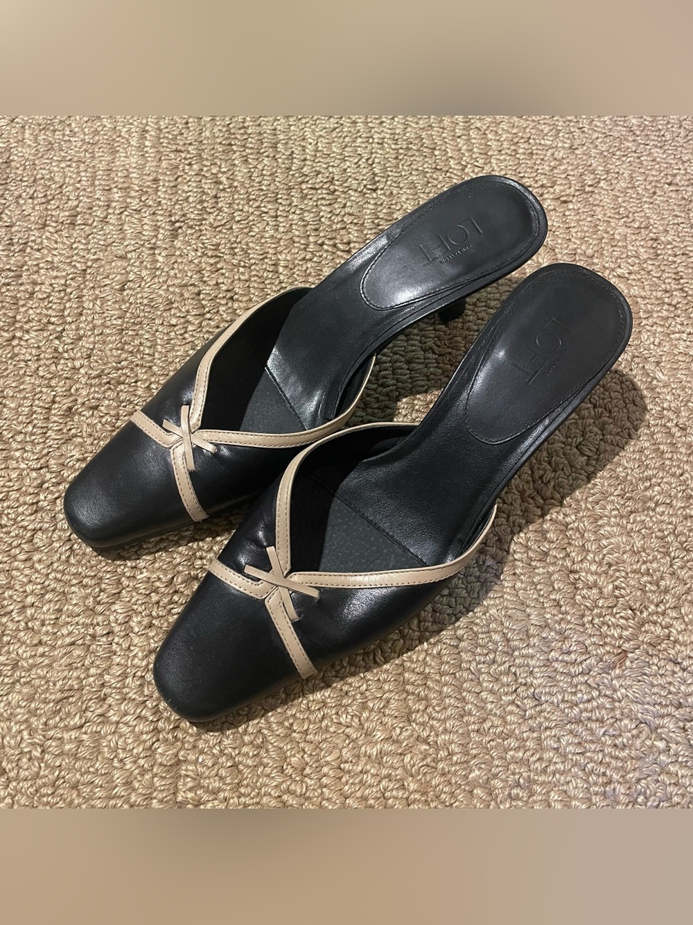 LOFT Black Mules with Beige Accent Straps
